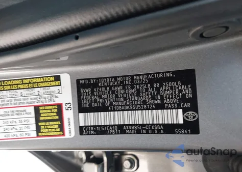 2025 Toyota Camry Se from USA, damaged, VIN 4T1DBADK9SU528124